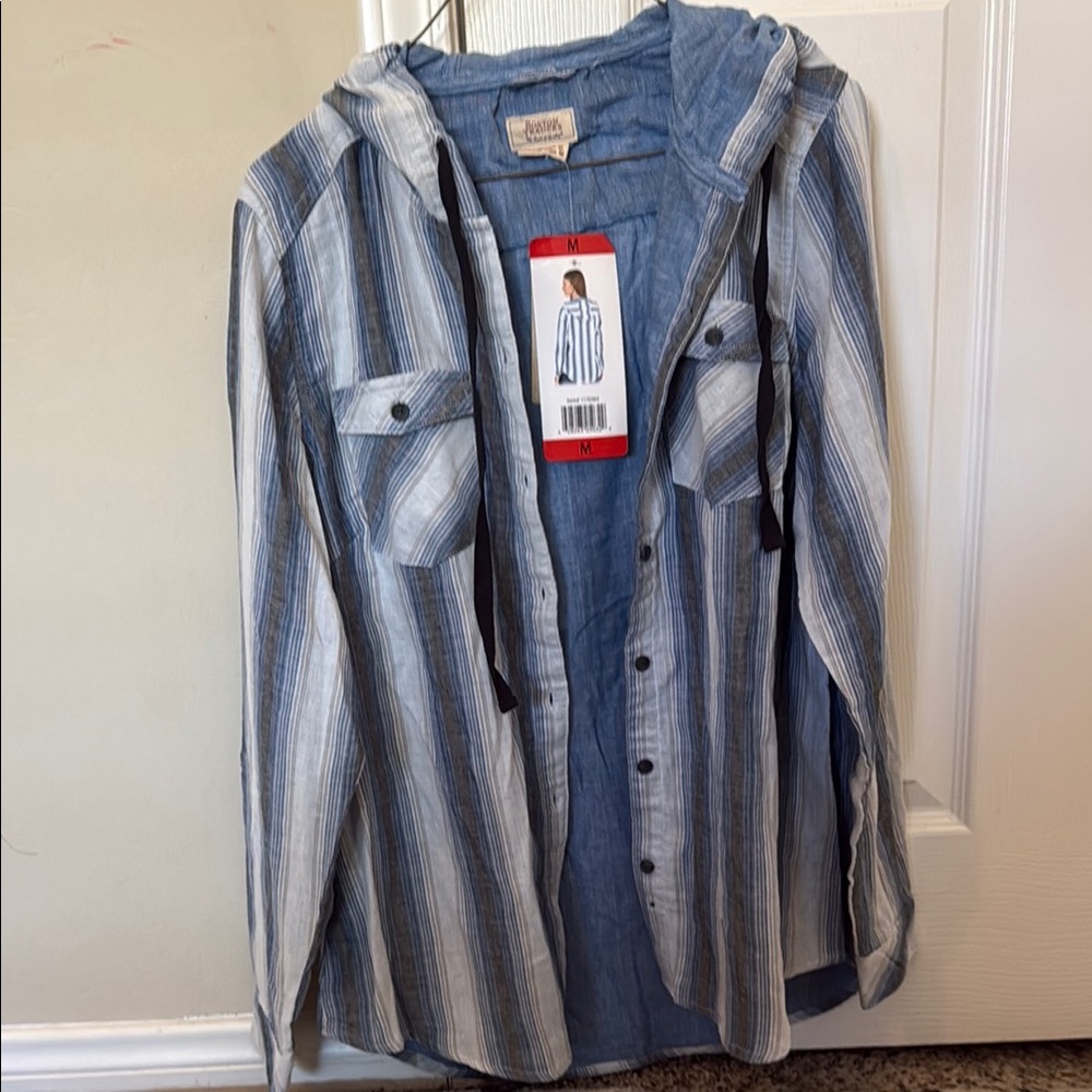 Boston Traders Light Blue and White Hooded Shirt